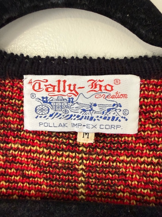 Vintage Tally Ho Red Plaid Knit Jacket with Black Trim 1980s Womens Medium - Picture 2 of 14